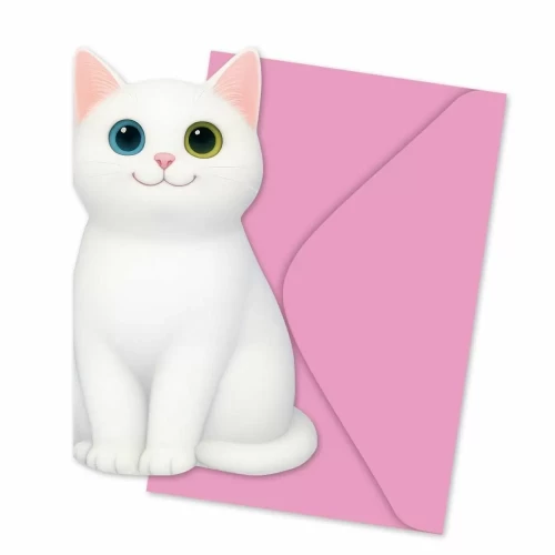 Blank postcard, white kitten, with artistic envelope