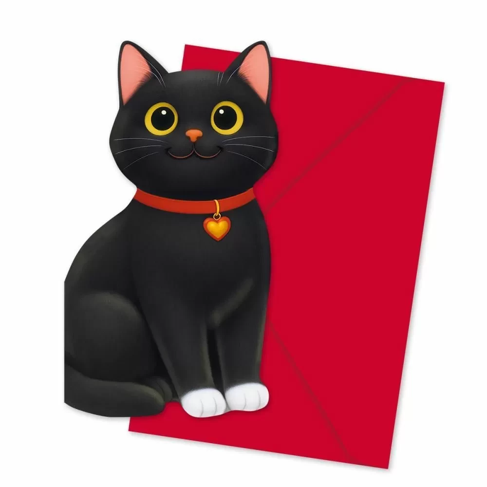 Postcard without inscription, black kitten, with artistic envelope