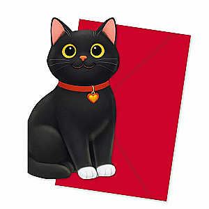 Postcard without inscription, black kitten, with artistic envelope