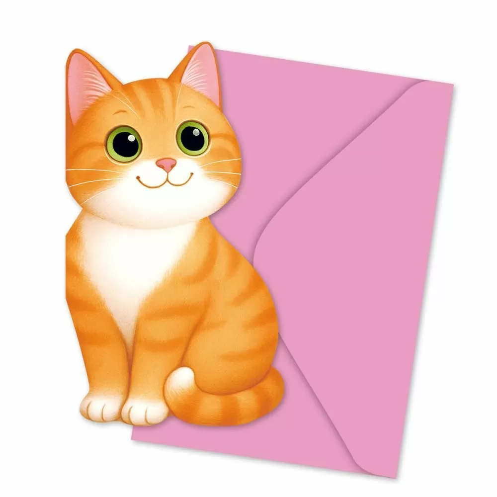 Ilma tekstita postkaart, persikakollane kass, kunstilise ümbrikuga