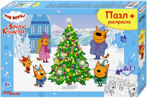 Puzzle maxi 24 + kolorowanka - Trzy koty. Zimowe wakacje