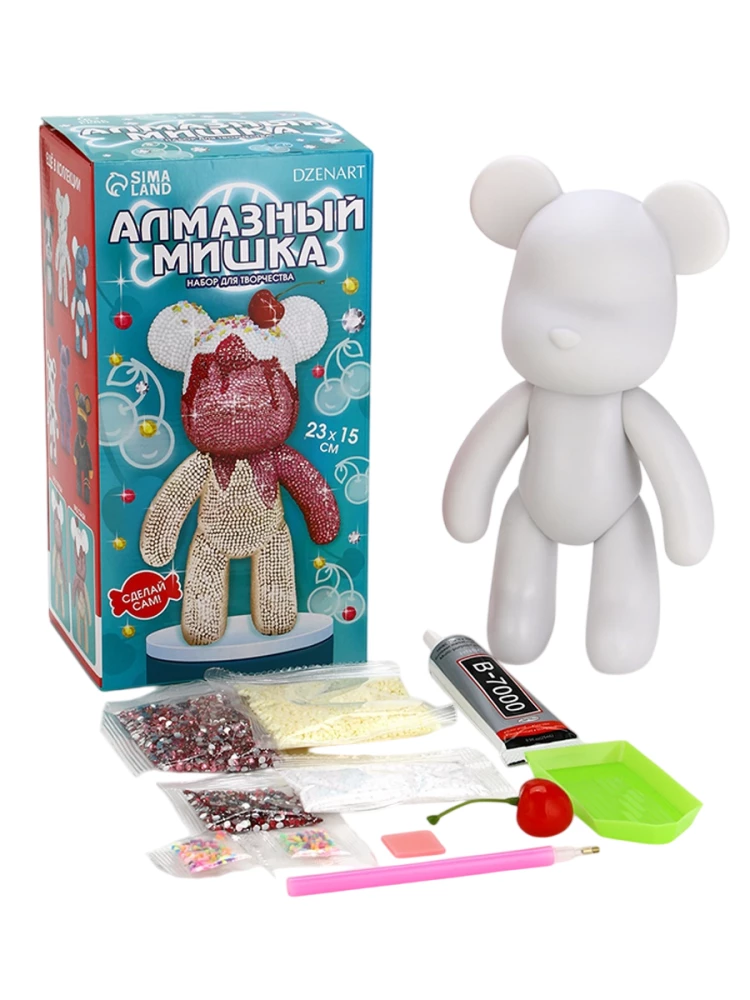 Diamentowa mozaika na figurce z pełnym wypełnieniem - Niedźwiedź, ciastko