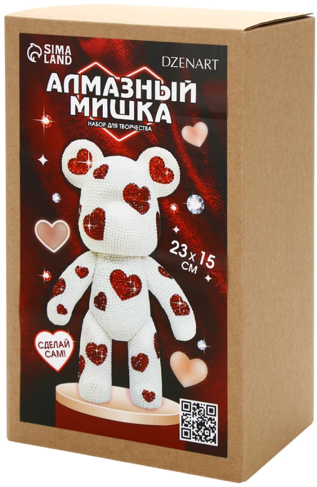 Mozaika diamentowa na figurce z pełnym wypełnieniem - Niedźwiedź z sercami