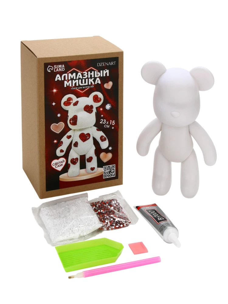 Mozaika diamentowa na figurce z pełnym wypełnieniem - Niedźwiedź z sercami