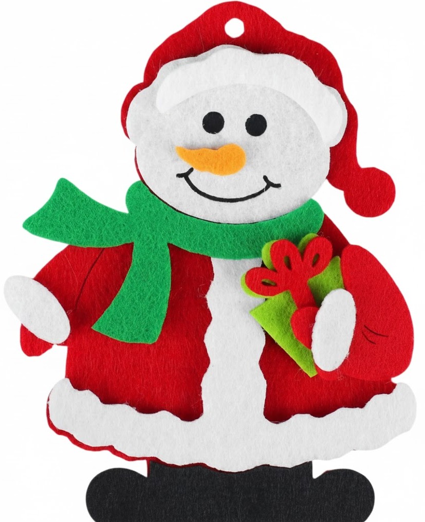 Felt Christmas Decoration - Snowman with a Gift, Made by Yourself