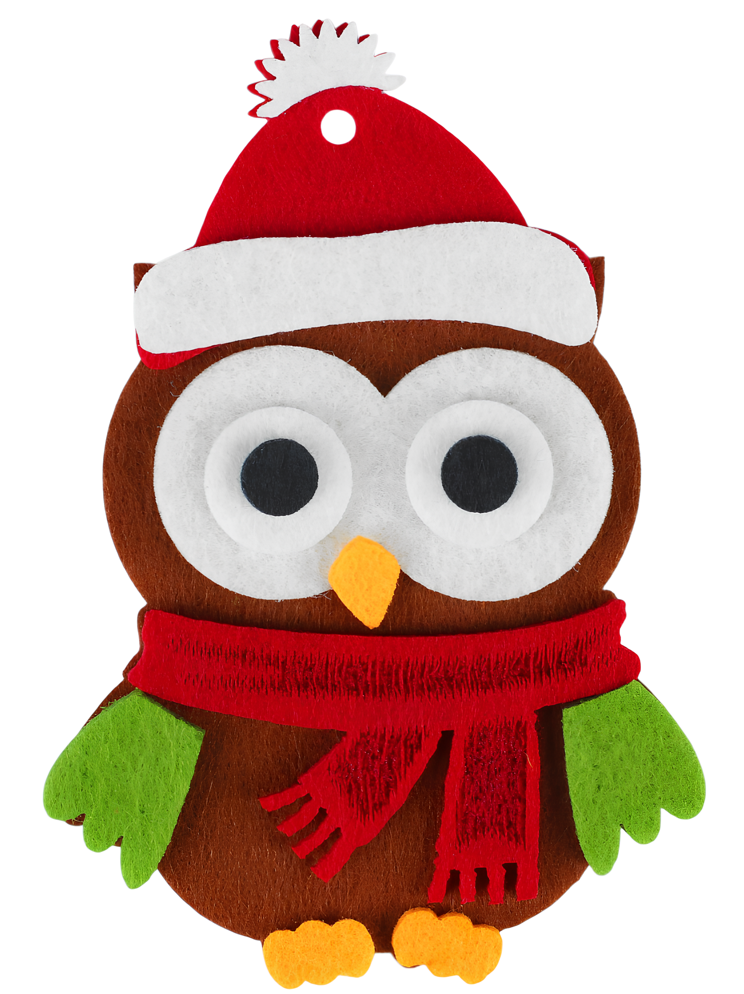 Felt Christmas Decoration - Owl in a New Year's Hat, Made by Hand
