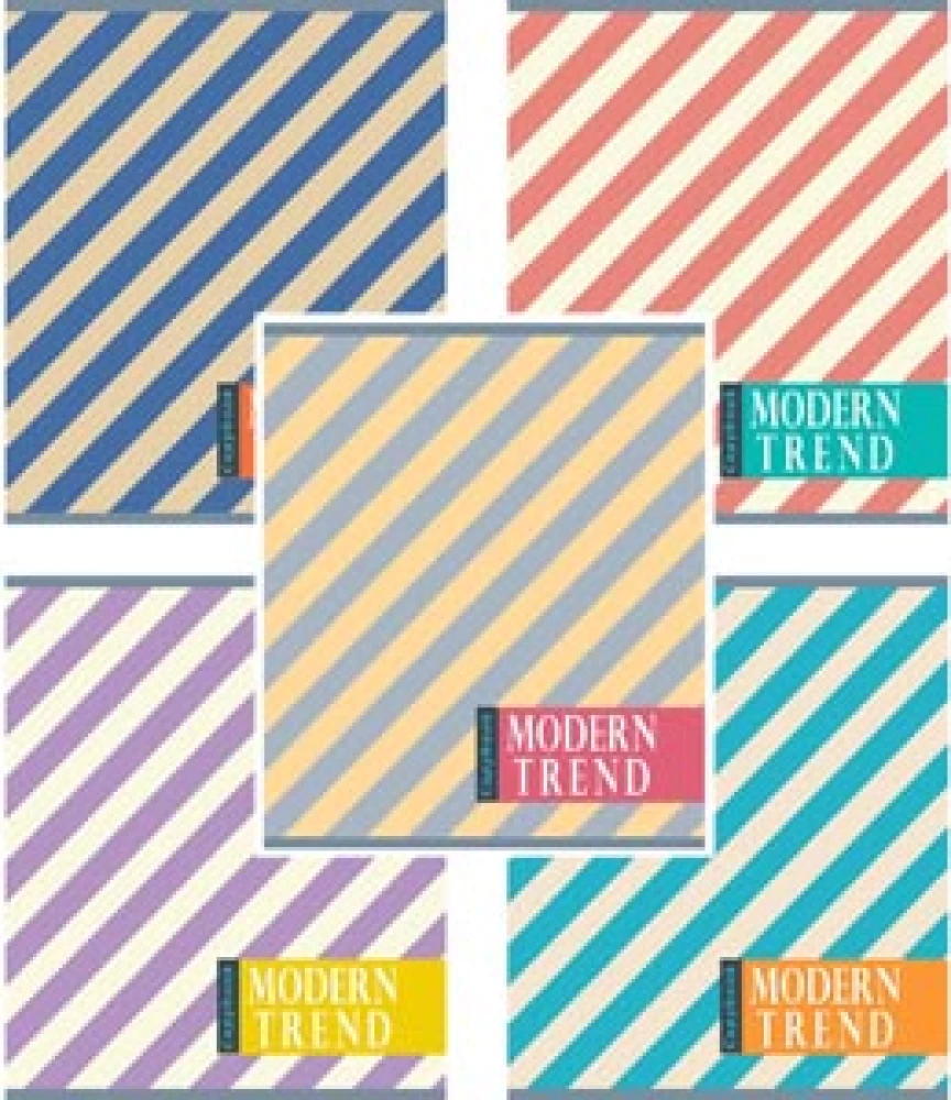 Тетрадь A5 - Цветные косые полосы, 48 листов, клетка, в ассортименте