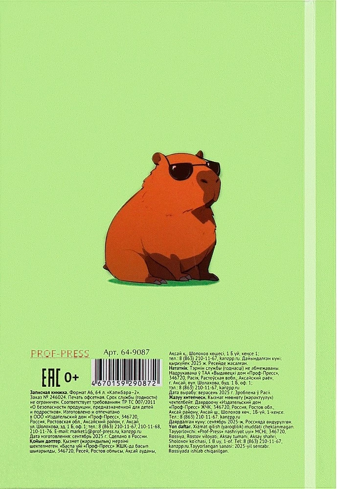 Записная книжка A6 - Капибара – 2, 64 листа