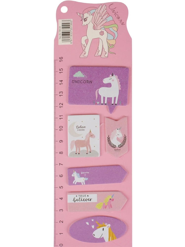 Набор бумажных закладок с клеевым краем - Единорог, в ассортименте