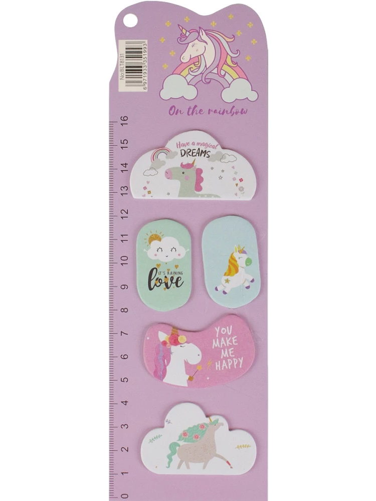 Набор бумажных закладок с клеевым краем - Единорог, в ассортименте