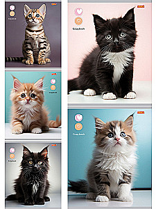 Тетрадь A5 - Маленькие котики, 48 листов, клетка, в ассортименте