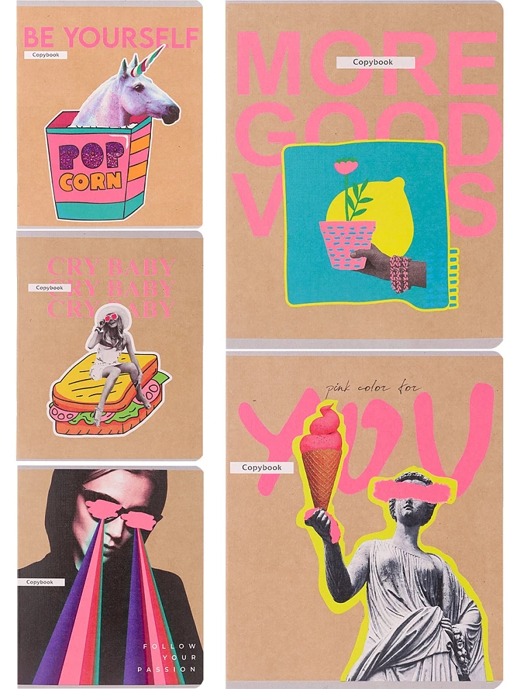 Тетрадь A5 - Модный микс рисунков, 48 листов, клетка, в ассортименте