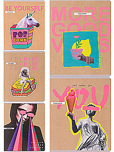 Тетрадь A5 - Модный микс рисунков, 48 листов, клетка, в ассортименте