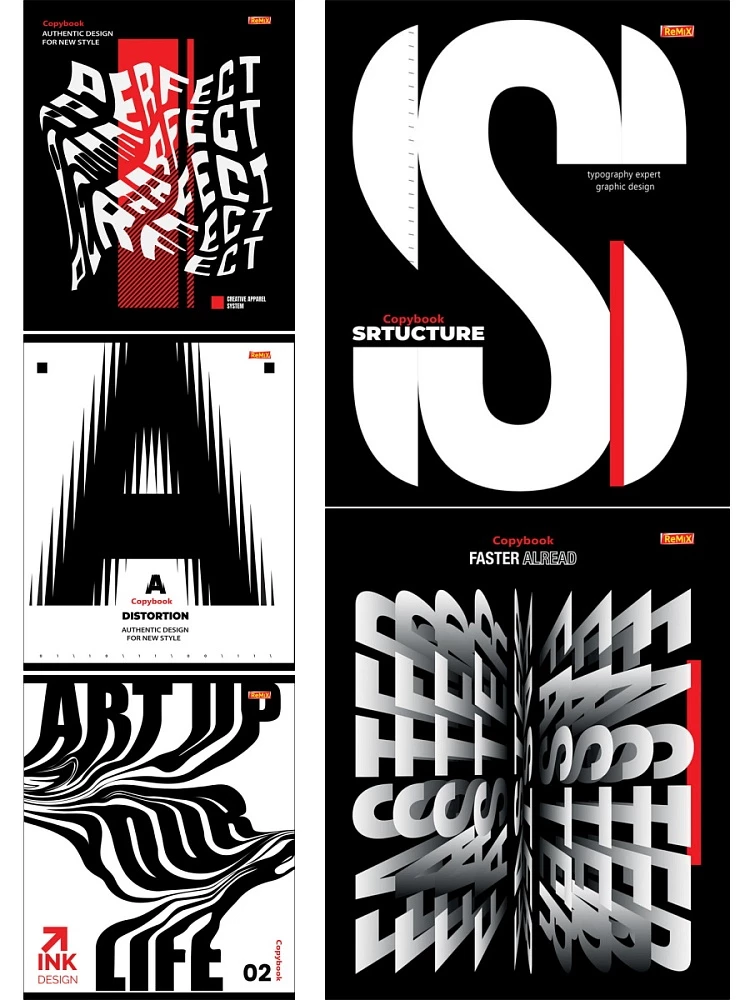 Тетрадь A5 - Абстрактные буквы, 48 листов, клетка, в ассортименте