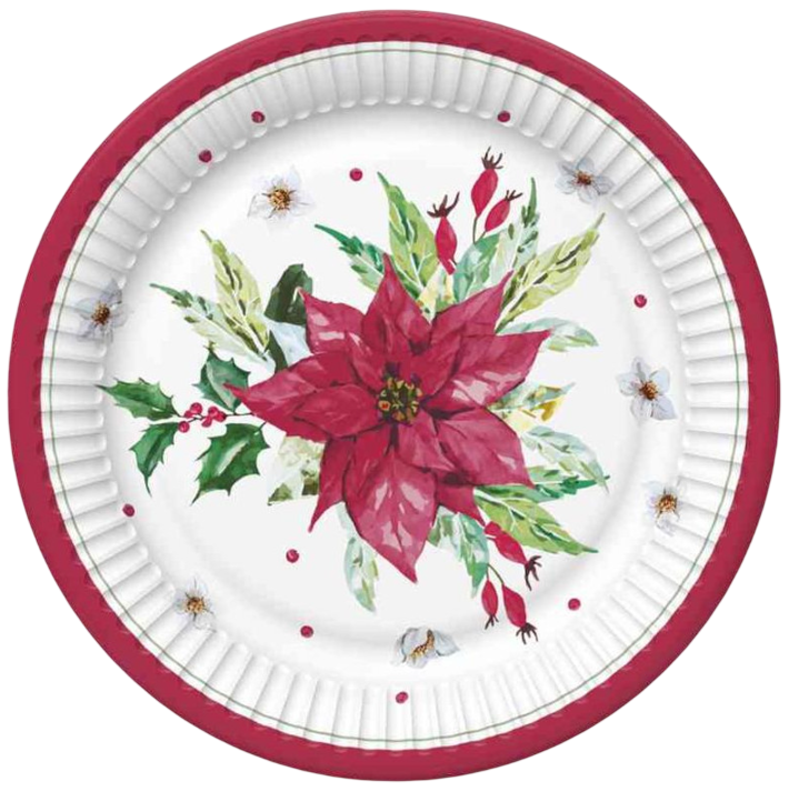 Einweg Teller Poinsettien 18 cm, 8 Stück