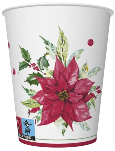 Poinsettia Disposable Cups, 250 ml, 8 pieces