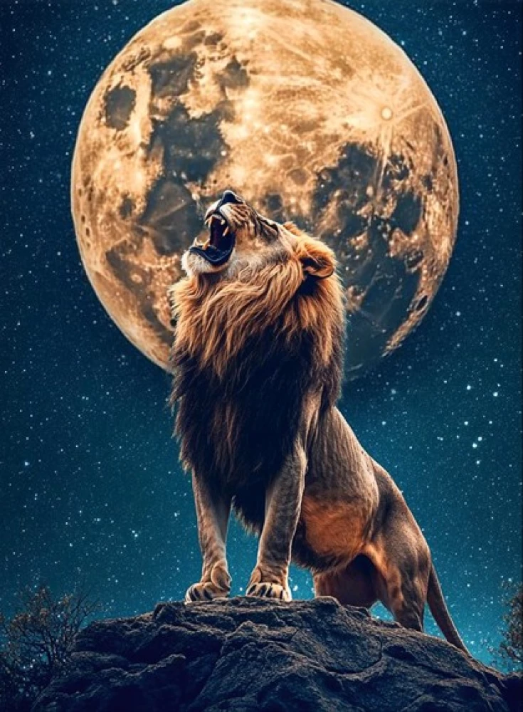 Gemälde nach Zahlen 40x50 - Löwe unter dem Mond, LED-Beleuchtung