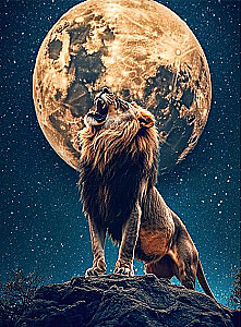 Gemälde nach Zahlen 40x50 - Löwe unter dem Mond, LED-Beleuchtung