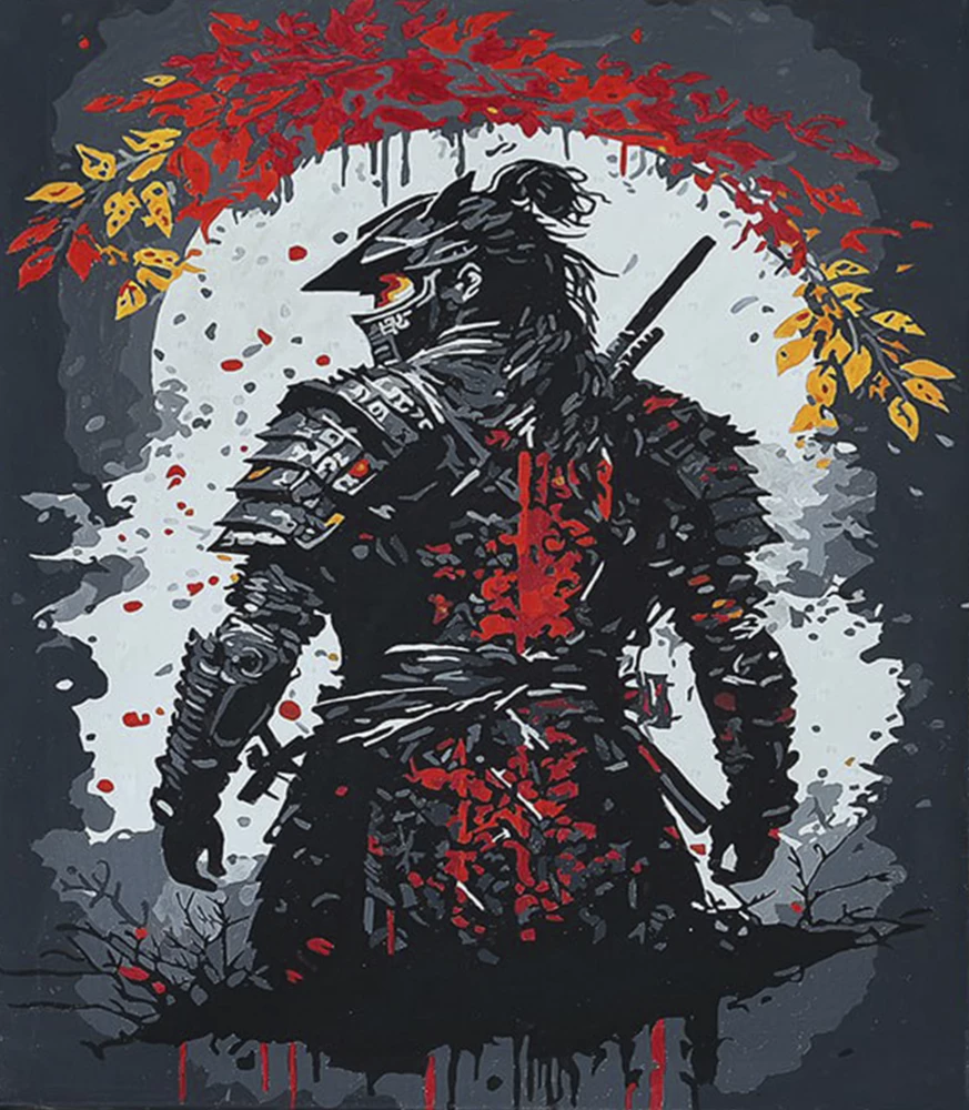 Malerei nach Zahlen mit leuchtender Farbe 40x50 - Japanischer Samurai