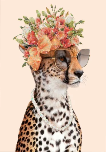 Zahlenmalerei mit Kristallen aus Kristall 40x50 - Leopard in Blumen