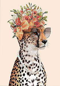 Zahlenmalerei mit Kristallen aus Kristall 40x50 - Leopard in Blumen