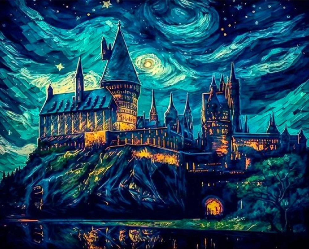 Nummeriertes Malbuch mit leuchtender Farbe 40x50 - Hogwarts