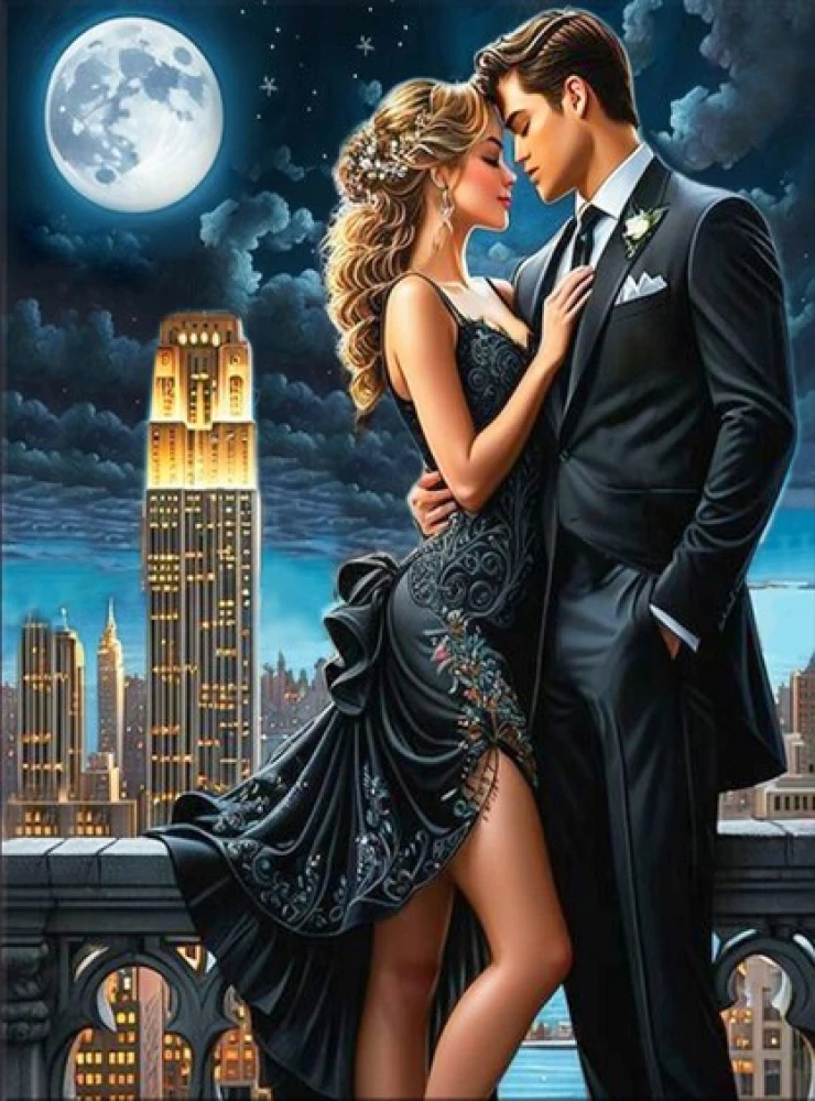 Bild nach Zahlen mit leuchtender Farbe 40x50 - Romantische Nacht