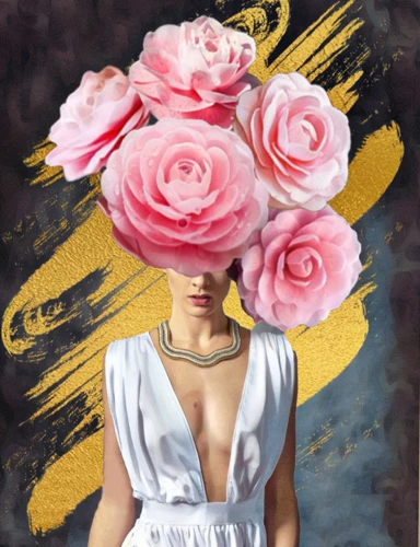 Nach Zahlen auf Leinwand mit Blattgold 40x50 - Mädchen mit Rosen