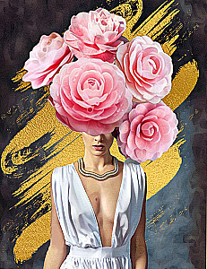 Nach Zahlen auf Leinwand mit Blattgold 40x50 - Mädchen mit Rosen