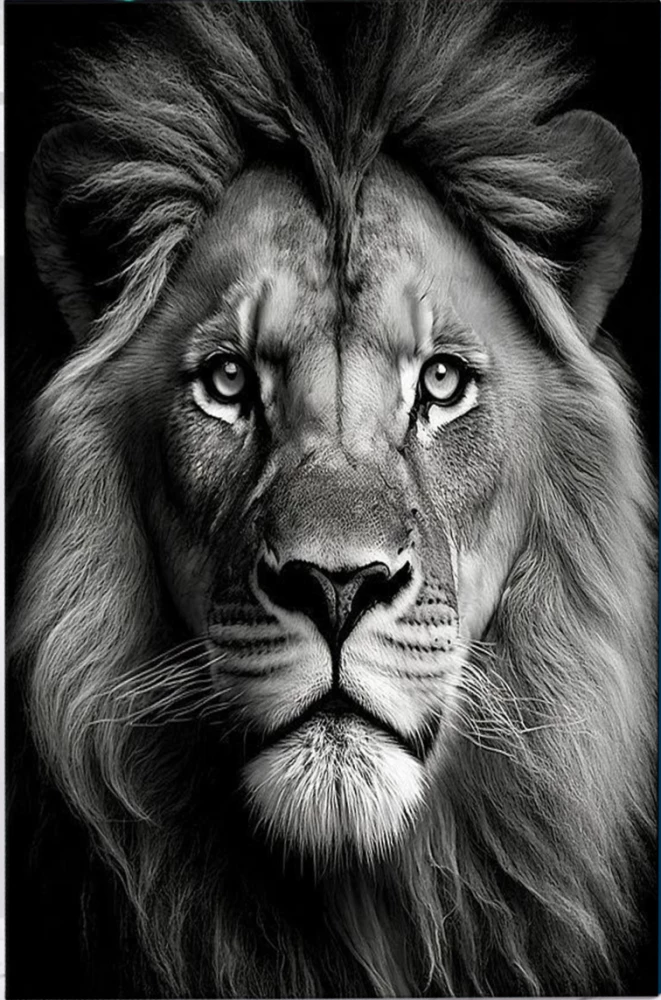 Malerei nach Zahlen 40x50 Schwarz Leinwand - Blick des Löwen
