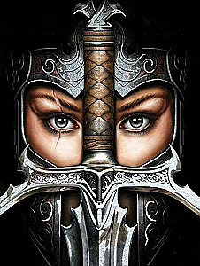 Das Zahlenmalerei 40x50 mit Platinblatt auf schwarzer Leinwand - Kriegerin der Fantasy
