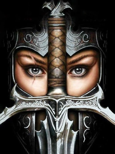 Obraz po numerach 40x50 z płatkiem platyny na czarnym płótnie - Wojowniczka fantasy