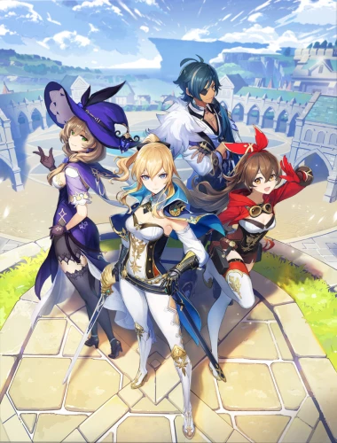 Gemälde nach Zahlen 30x40 - Genshin Lisa, Kaeya, Amber und Jean