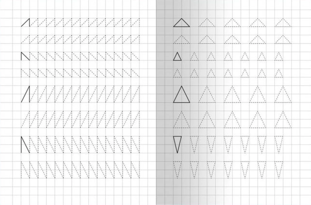Notebook with practice sheets. Writing along the contour