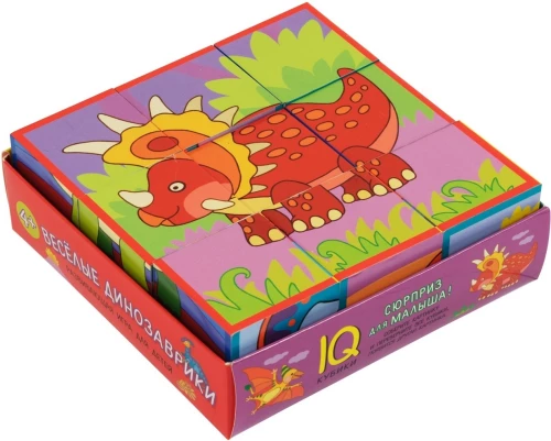 Gudrie kubi uz paliktņa. 9 gabali. Priecīgie dinozauri