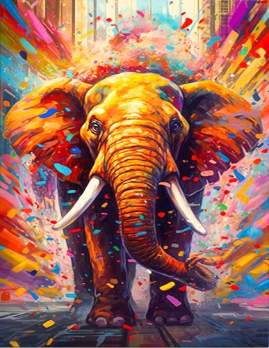 Zahlenmalerei 40x50 - Regenbogen-Elefant