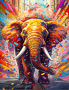 Zahlenmalerei 40x50 - Regenbogen-Elefant