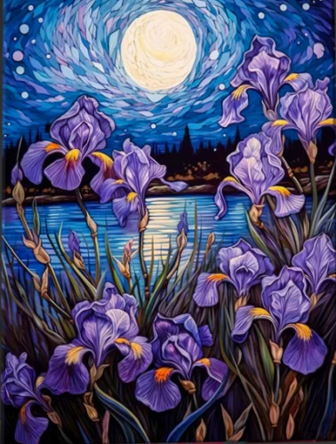 Nummerierte Malerei mit leuchtender Farbe 40x50 - Iris unter dem Mond