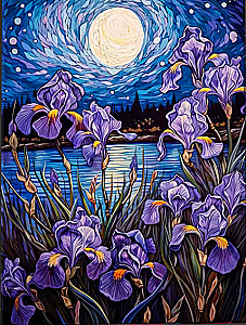 Nummerierte Malerei mit leuchtender Farbe 40x50 - Iris unter dem Mond