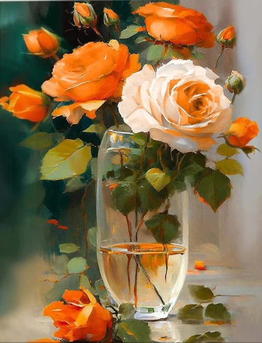 Bild nach Zahlen 40x50 - Orange Rosen