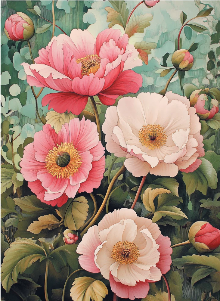 Блокнот Botanica (белые и розовые цветы на голубом фоне)