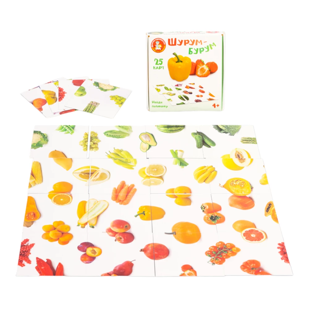 Gra planszowa - Szurum-Burum. Znajdź połowę (warzywa, owoce)