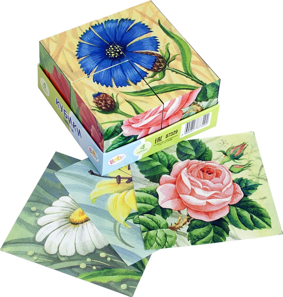 4 кубика Baby Step Цветы