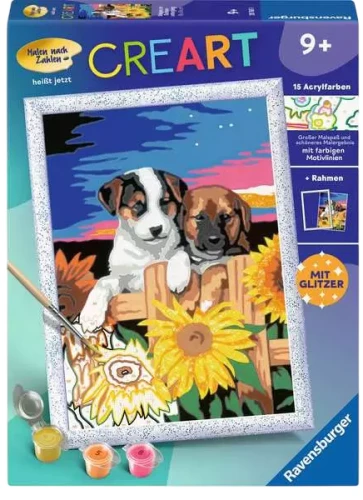 Картина по номерам 18X24cm  - Щенки на закате