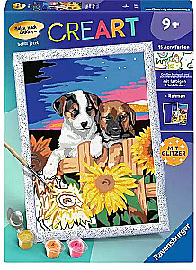 Картина по номерам 18X24cm  - Щенки на закате