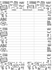 Словарь для записи иностранных слов (символы Англии)