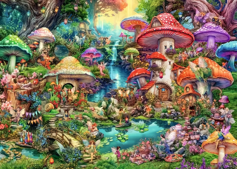 Пазл:1000 - Merry Mushroom Village