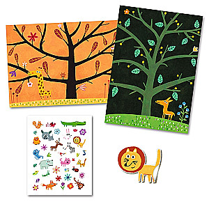 Многоразовые наклейки. Животные на дереве