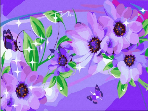 Dėlionė pagal numerius 15x20 cm - Violetinės gėlės