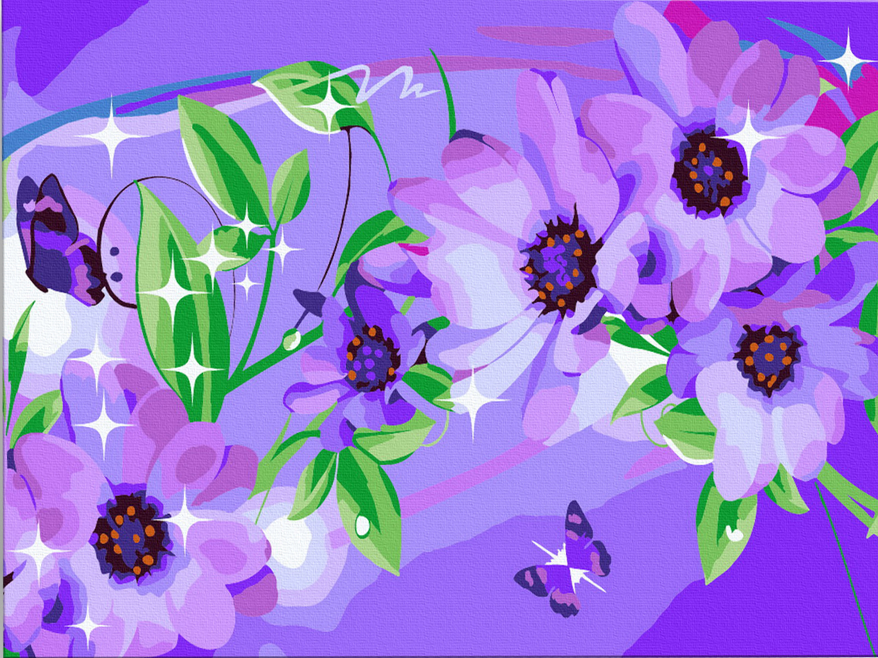 Dėlionė pagal numerius 15x20 cm - Violetinės gėlės